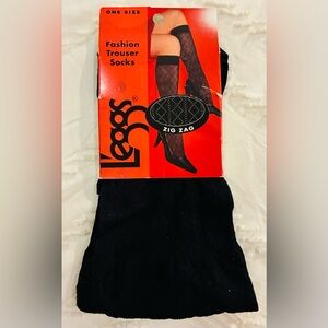 Vintage Black Trouser Socks zig zag design Leggs